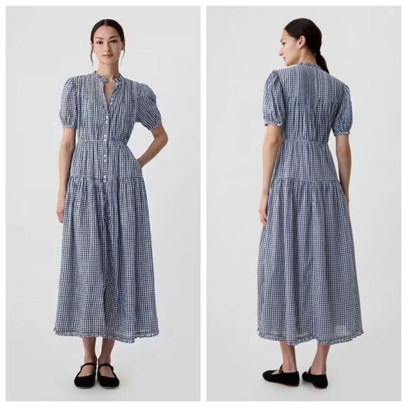 Doen Blue and White Smocked Maxi Sundress - Picture 1 of 12